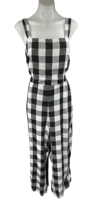 Ann Taylor LOFT Black White Gingham Check Sleeveless Cropped Jumpsuit Size M thumbnail 1