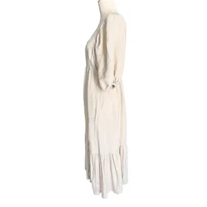 Hunter Bell Linen Blend Midi Dress M Natural Puff Sleeve V Neck Cottagecore thumbnail 5
