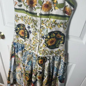 Farm Rio Multicolor Latin Trip Scarves Organic Cotton Midi Dress S thumbnail 5