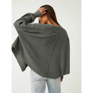 We The Free Green Coraline Thermal V-Neck Waffle Knit Top XS thumbnail 3