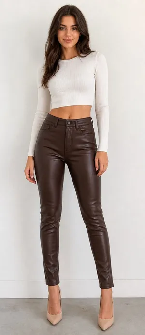 Free People Brown Faux Leather Skinny Pants 27 thumbnail 1