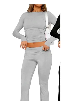 TikTok Famouse Heather Gray Long Sleeve Crop Top Shirt thumbnail 1
