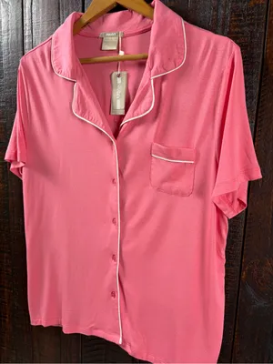 Ink & Ivy Pink Short Sleeve Button Front Pajama Shirt NWT thumbnail 2