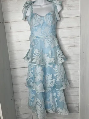 NWT Lulus Drayson Light Blue Floral Burnout Tie-Strap Tiered Midi Dress Sz Small thumbnail 3