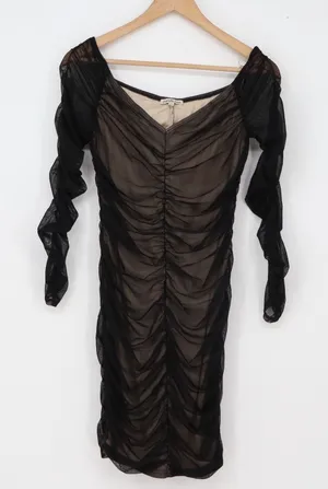 Charlotte Russe Dress Womens M Black Ruched Mesh Bodycon Long Sleeve Good thumbnail 1
