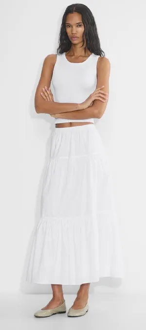 Aritzia Sunday Best Martine Poplin Skirt Tiered poplin maxi Skirt White L NWT thumbnail 1
