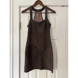 Free People Brown Geometric‎ Textured Racerback Mini Dress XS TP Sleeveless Boho thumbnail 2
