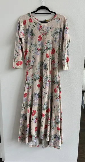 Polo Ralph Lauren Thermal Floral print knitted dress in beige XL thumbnail 1