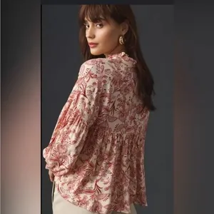 ANTHROPOLOGIE Paisley‎ Boho Top Small Petite Shirred thumbnail 3