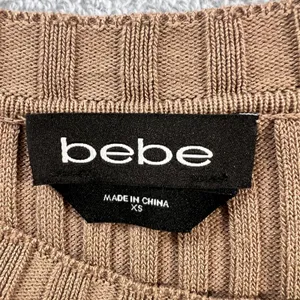 Bebe Ribbed Knit Bodycon Dress Womens XS Sesame Tan Gold‎ Button Shoulder Slit thumbnail 5