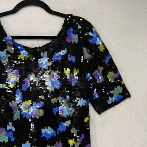 VTG Tracy Reese 4 Floral Sequin Mini Dress Blue Scoop Back Party Glam Evening thumbnail 9