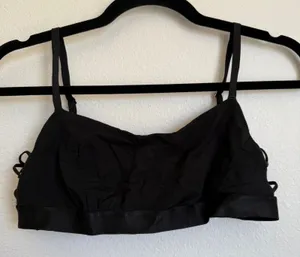 NEW AERIE Sz L Square Neck Strappy‎ Lace Up Unlined Adjustable Bra in Black thumbnail 1