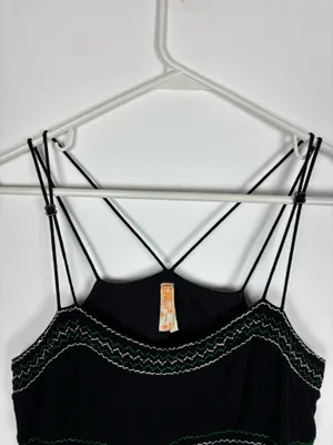 Anthropologie Maeve Dress Size 4 Black Embroidered Strappy Fit Flare Boho Gauze thumbnail 4