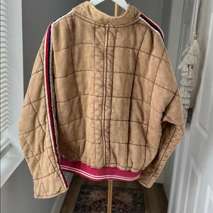 Free People Quilted Dolman Sports Rib Striped Oversized Varsity Jacket M $198 thumbnail 8