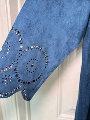 Kate & Mallory 1X Blue Faux Suede Scallop Trim Dress Coastal Cowgirl Indie Folk thumbnail 5