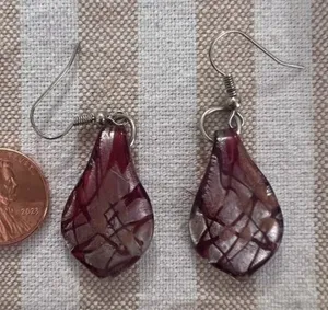 Glass‎ Red and Silver Dangly Earrings thumbnail 1