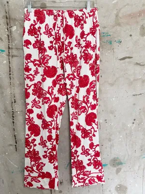 The Cat's Pajamas Chrysantheme Pima Knit Cotton Classic Pajama Set in Red thumbnail 6