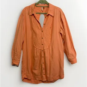 Anthropologie Pilcro Orange Long Sleeve Button Down Shirt Dress Cutout Back Womens Size Med thumbnail 5