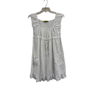 N Willow White 100% Linen Milkmaid Mini Dress Smocked Drawstring Pockets Sz S/M thumbnail 2