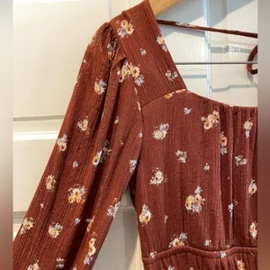 Altar'd State Floral Print‎ Mini Dress Long Sleeve Brown Cottagecore Small thumbnail 9