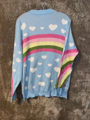 Dolls Kill x Care Bears Cheer Bear Rainbow Heart Knit Sweater Size XS/S thumbnail 6