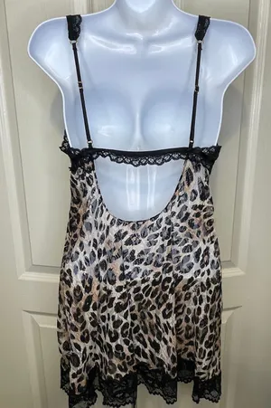 Victoria’s Secret Cheetah Print Lace Mesh Chemise Nightie Black Tan Large thumbnail 5