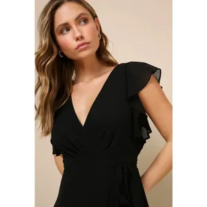 Lulus Ravishing Charm Maxi Dress Size Small‎ Black Ruffled Wrap High Low NWT thumbnail 3