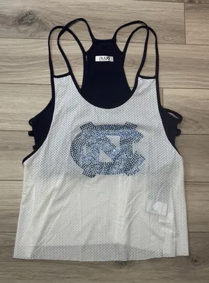 Nuyu UNC Tar Heels Mesh Rhinestone Spaghetti Tank Top Navy White Large New thumbnail 1
