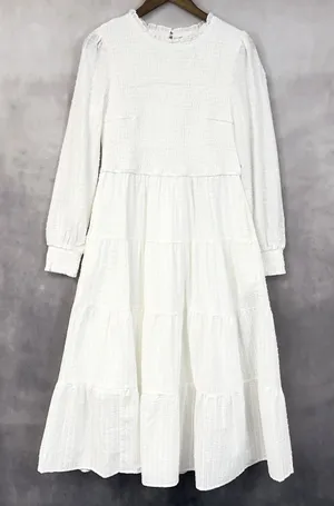 PrettyGarden Smocked Tiered‎ Dress Women Large Swiss Dot Cottage Boho Coastal thumbnail 1