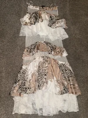 Hot Miami Styles Tiered Ruffle Maxi Skirt Neutral Leopard Print Size M thumbnail 1