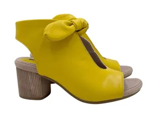 NEW Good Choice Kimora Sandal Heels Size 6 Bright Yellow Faux Leather Bow Detail thumbnail 1