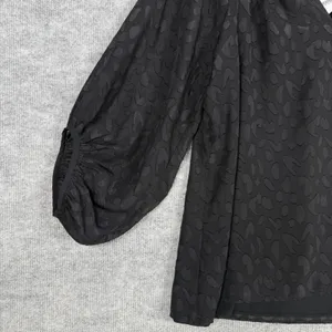 White House Black Market‎ Size-L Women Blouse Texture Sheer Black 3/4 sleeve thumbnail 6