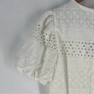 Alice + Olivia Eyelet Lace Romper Wrap‎ Puff Sleeve White Exposed Zipper Size 6 thumbnail 9