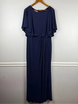 Anthropologie BHLDN Lena Jersey Flutter Sleeve Formal Maxi Dress Navy Size 14 thumbnail 3