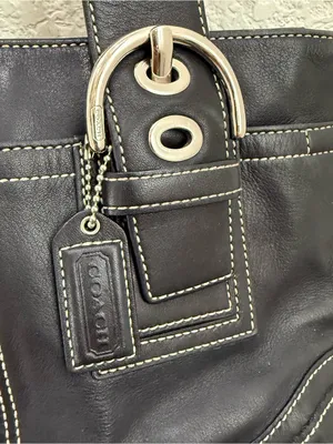 Vintage Y2K COACH F10911 Soho Carryall Satchel Black Leather Contrast Stitching thumbnail 14