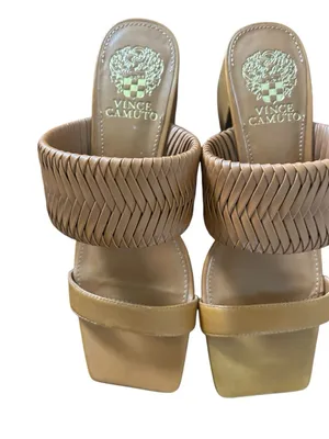 Vince Camuto Tan Leather Braided Strap Slide Mules thumbnail 1