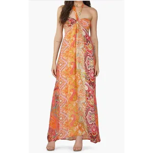 America & Beyond Paisley Halter Maxi Dress Boho Resort Vacation Cover Up Large thumbnail 2