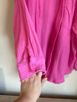 Aerie Pool-to-Party Pink Gauze Oversized Button Down Shirt thumbnail 7