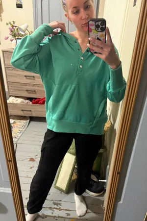 Green Hoodie With Buttons Size M thumbnail 1