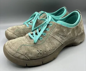 Dansko Women's Sneakers Sz 39 Elise Gray‎ Turquoise Suede Comfort Casual Walking thumbnail 1