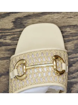 NWT Jones New York Heel Square Toe Horsebit Hardware Mesh Sandals Tan Brown 6M thumbnail 14