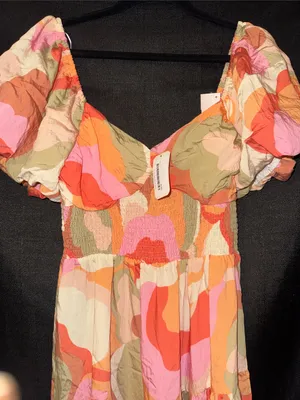 In the Beginning Pink & Orange Floral Midi Dress with V Neckline thumbnail 3
