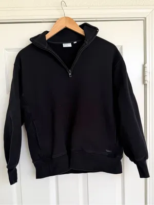 Aritzia TNA Black Half-Zip Fleece boyfriend Sweater XS thumbnail 3