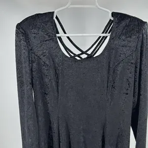 Black vintage crushed velvet Midi Dress long sleeve flowy cross cross back witch thumbnail 7