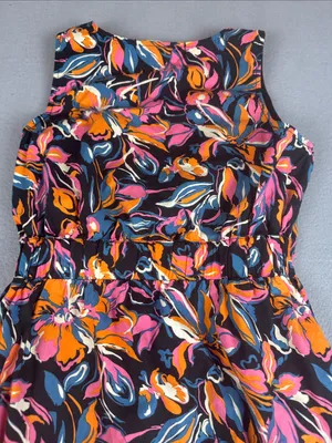 French Connection Floral Midi Dress in Black with Pink & Orange Print Size: XS thumbnail 6