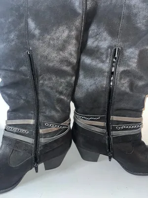 Jellypop Kylee Chain Strap Gunmetal Metallic Brushed Moto Boho Knee Zip Boots 10 thumbnail 6