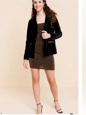 NWT ROW A Metallic Black and Gold Sparkle Sleeveless Night Outfit Mini Dress thumbnail 4