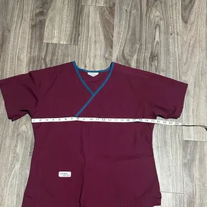 Urbane Straight-Leg Scrub Set in Burgundy with Blue Trim thumbnail 3