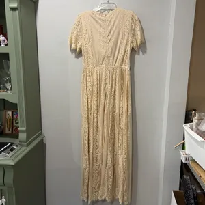 MEROKEETY Beige Nude Lace‎ Floral Maxi Dress Sz M Sheer Boho Romantic Fairy NWT thumbnail 10