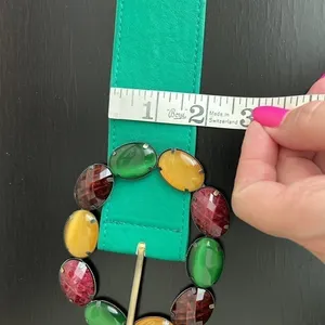 Pieces Verinda belt, multi color bejeweled buckle, green retro belt,43” length thumbnail 9